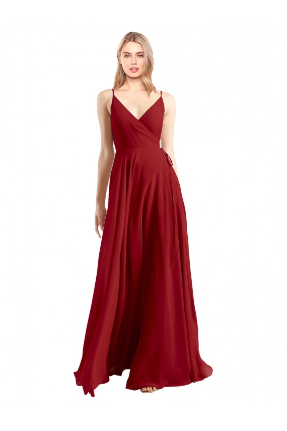 Sleeveless V-Neck Luxe Chiffon Red Long Bridesmaid Dress Cardiff