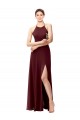 Sleeveless High Neck Soft Chiffon Burgundy Gold Long Bridesmaid Dress Cardiff
