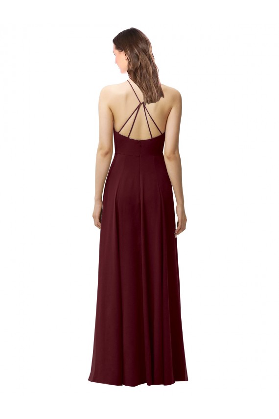 Sleeveless High Neck Soft Chiffon Burgundy Gold Long Bridesmaid Dress Cardiff