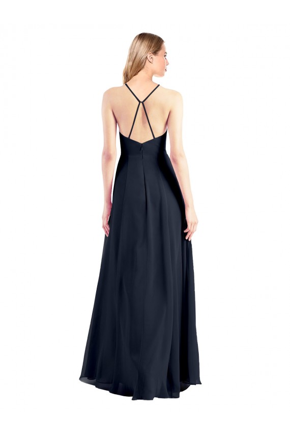 Sleeveless V-Neck Soft Chiffon Dark Navy Long Prom Dress / Bridesmaid Dress Cardiff