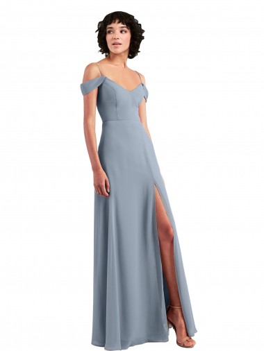 Sleeveless V-Neck Chiffon Dusty Blue Long Formal Dress / Bridesmaid Dress Cardiff