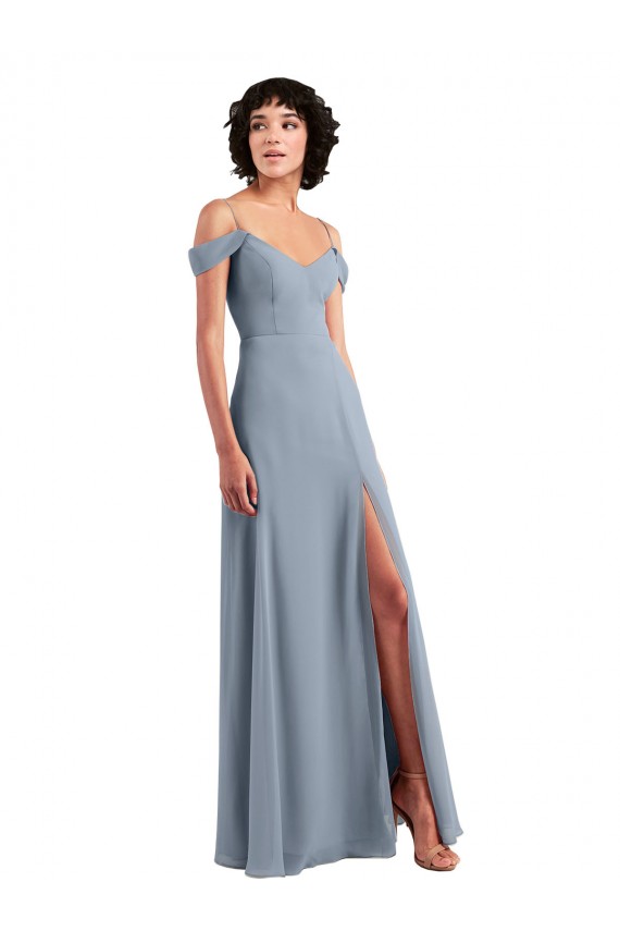 Sleeveless V-Neck Chiffon Dusty Blue Long Formal Dress / Bridesmaid Dress Cardiff