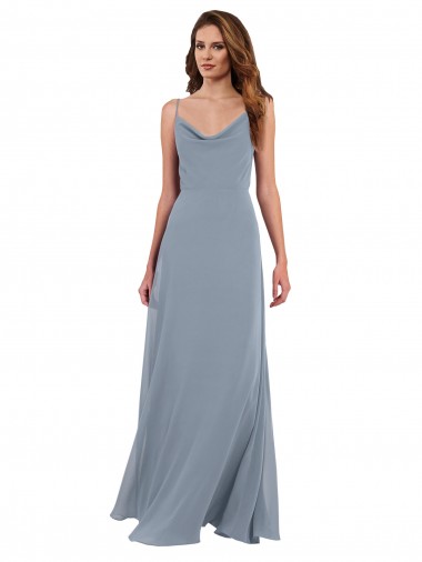 Sleeveless Cowl Neck Soft Chiffon Dusty Blue Long Formal Dress / Bridesmaid Dress Cardiff