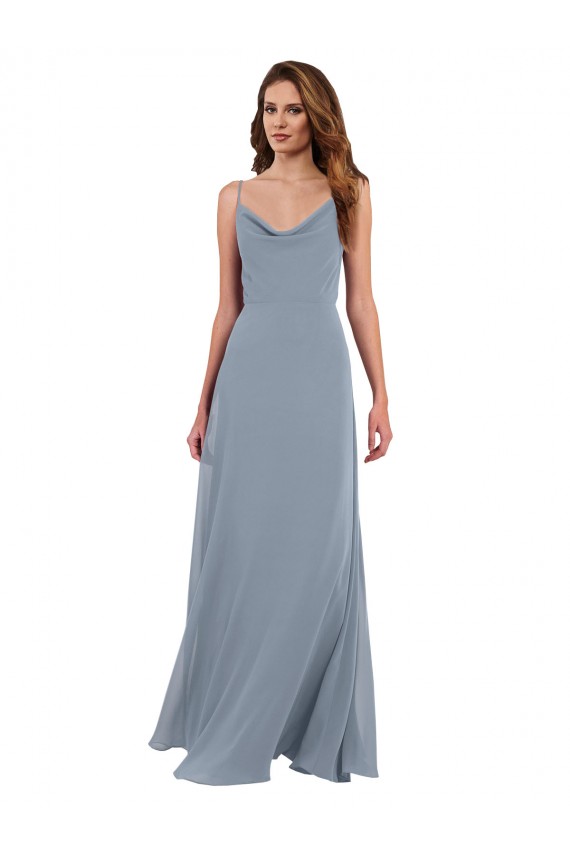 Sleeveless Cowl Neck Soft Chiffon Dusty Blue Long Formal Dress / Bridesmaid Dress Cardiff