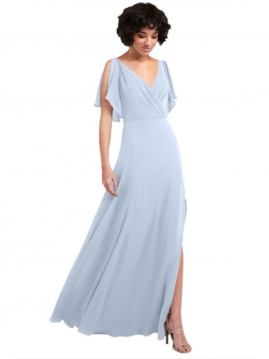 Split Sleeves V-Neck Soft Chiffon Light Sky Blue Long Bridesmaid Dresses Cardiff