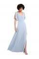 Split Sleeves V-Neck Soft Chiffon Light Sky Blue Long Bridesmaid Dresses Cardiff