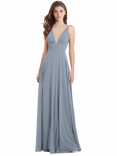Sleeveless V-Neck Chiffon Dusty Blue Long Bridesmaid Dress / Evening Gowns Cardiff