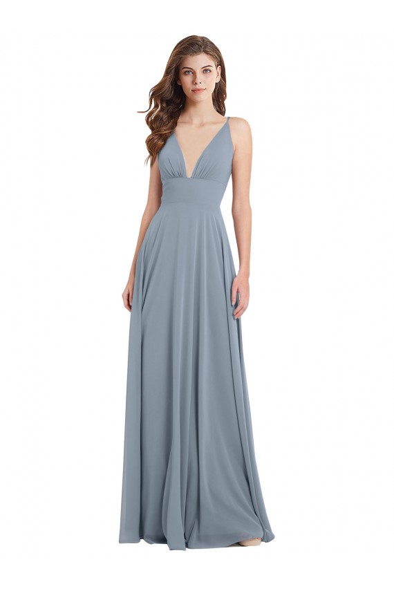 Sleeveless V-Neck Chiffon Dusty Blue Long Bridesmaid Dress / Evening Gowns Cardiff