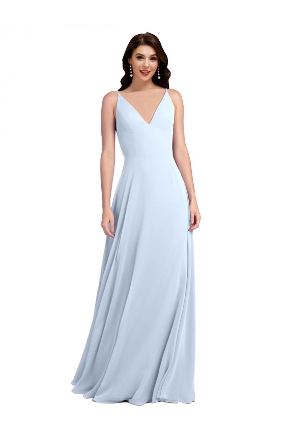 Sleeveless V-Neck Soft Chiffon Light Sky Blue Long Evening Dress / Bridesmaid Dress Cardiff