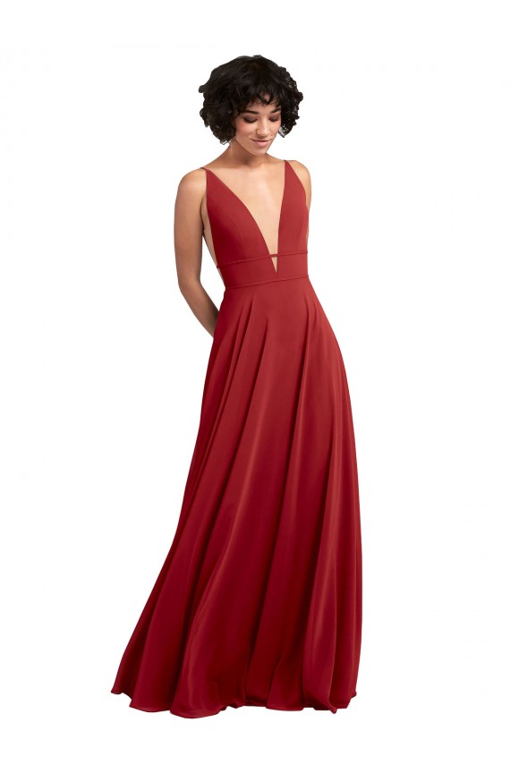 Sleeveless V-Neck Lxue Chiffon Red Long Bridesmaid Dress Cardiff