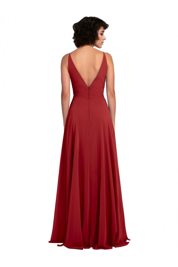 Sleeveless V-Neck Lxue Chiffon Red Long Bridesmaid Dress Cardiff