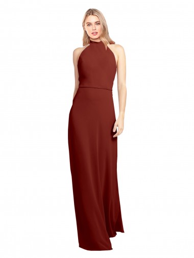 Sleeveless High Neck Soft Chiffon Burgundy A-Line Long Prom Dress / Bridesmaid Dress Cardiff