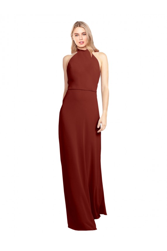 Sleeveless High Neck Soft Chiffon Burgundy A-Line Long Prom Dress / Bridesmaid Dress Cardiff