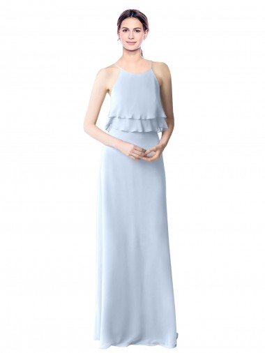 Sleeveless Halter Neck Soft Chiffon Light Sky Blue Long Bridesmaid Dresses Cardiff
