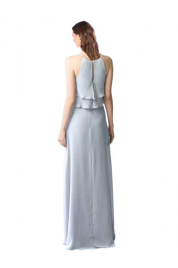 Sleeveless Halter Neck Soft Chiffon Light Sky Blue Long Bridesmaid Dresses Cardiff