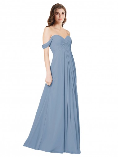 Sleeveless Sweetheart Chiffon Dusty Blue Long Wedding Party Dress Cardiff
