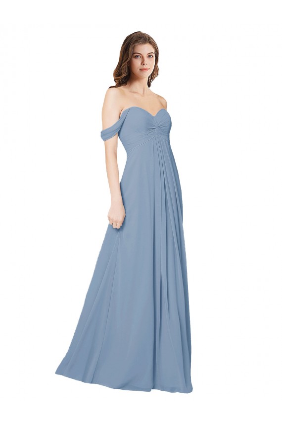 Sleeveless Sweetheart Chiffon Dusty Blue Long Wedding Party Dress Cardiff