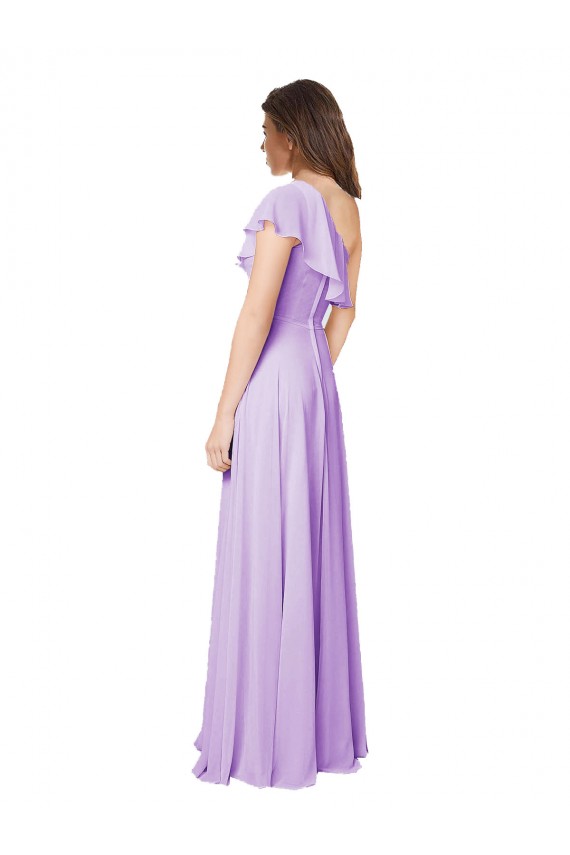 Sleeveless One Shoulder Soft Chiffon Lilac Long Bridesmaid Dress Cardiff
