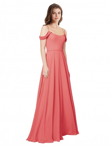 Sleeveless Off the Shoulder Soft Chiffon Desert Rose Long Bridesmaid Dress Cardiff