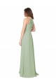 Sleeveless Halter Neck Soft Chiffon Smoke Green Long Bridesmaid Dress Cardiff