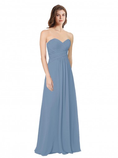 Sleeveless Sweetheart Chiffon Dusty Blue Long Bridesmaid Dress / Evening Gowns Cardiff