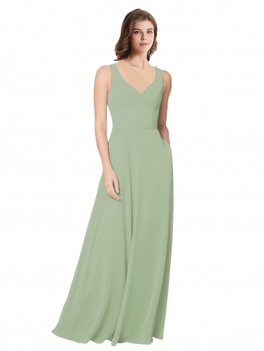 Sleeveless Sweetheart Soft Chiffon Smoke Green Long Formal Dress / Bridesmaid Dress Cardiff