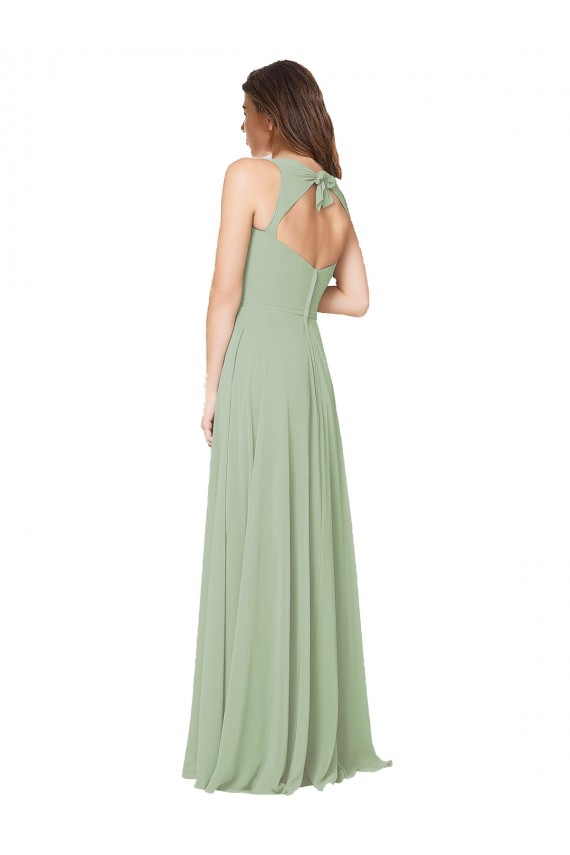 Sleeveless Sweetheart Soft Chiffon Smoke Green Long Formal Dress / Bridesmaid Dress Cardiff