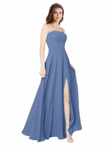 Sleeveless Strapless Soft Chiffon Windsor Blue Long Formal Dress / Bridesmaid Dress Cardiff