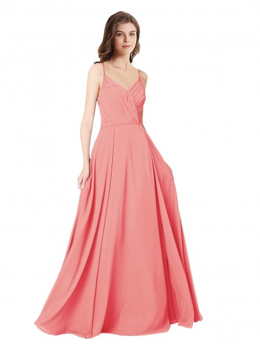 Sleeveless V-Neck Soft Chiffon Watermelon Long Bridesmaid Dress Cardiff