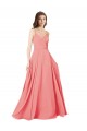 Sleeveless V-Neck Soft Chiffon Watermelon Long Bridesmaid Dress Cardiff