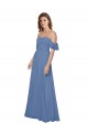 Flutter Sleeves Strapless Soft Chiffon Windsor Blue Long Bridesmaid Dress Cardiff