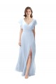 Flutter Sleeves V-Neck Soft Chiffon Light Sky Blue Long Bridesmaid Dress / Formal Dress Cardiff