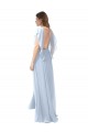 Flutter Sleeves V-Neck Soft Chiffon Light Sky Blue Long Bridesmaid Dress / Formal Dress Cardiff