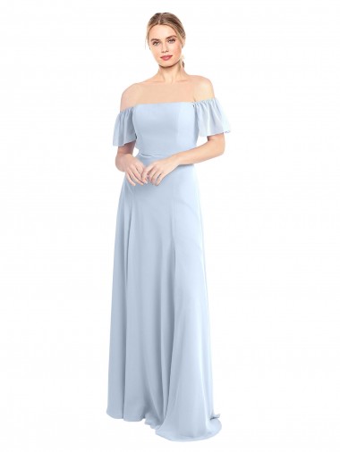 Flutter Sleeves Square Neck Soft Chiffon Light Sky Blue Long Formal Dress / Bridesmaid Dress Cardiff