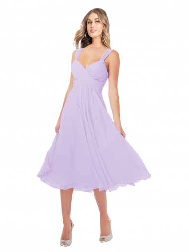 Sleeveless Sweetheart Soft Chiffon Lilac Midi Length High Low Bridesmaid Dress Cardiff