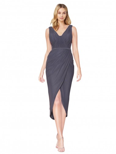 Sleeveless High Neck Soft Chiffon Slate Grey Cocktail Length High Low Evening Gown / Prom Dress / Bridesmaid Dress Cardiff