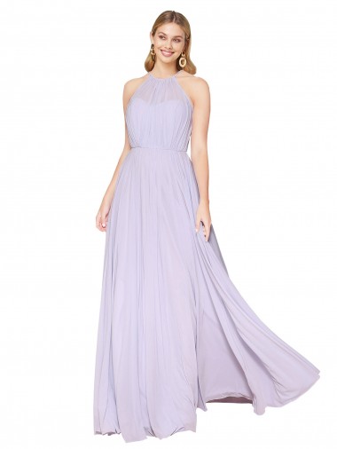Sleeveless High Neck Soft Chiffon Lilac Long Formal Evening Gown / Prom Dress / Bridesmaid Dress Cardiff