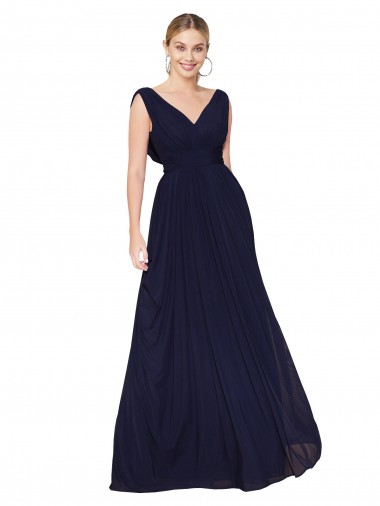 Sleeveless High Neck Soft Chiffon Dark Navy A-Line Long Formal Evening Gown / Prom Dress / Bridesmaid Dress Cardiff