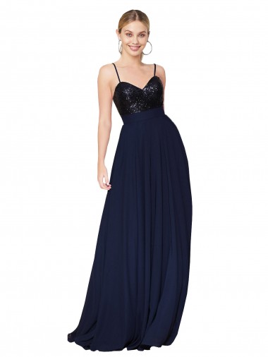 Sleeveless High Neck Soft Chiffon & Sequin Dark Navy Long Semi Formal Evening Dress / Prom Dress / Bridesmaid Dress Cardiff