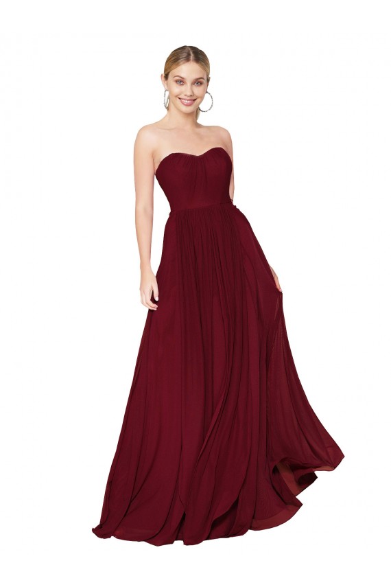 Sleeveless Strapless Soft Chiffon Burgundy Long Formal Evening Gown / Prom Dress / Bridesmaid Dress Cardiff