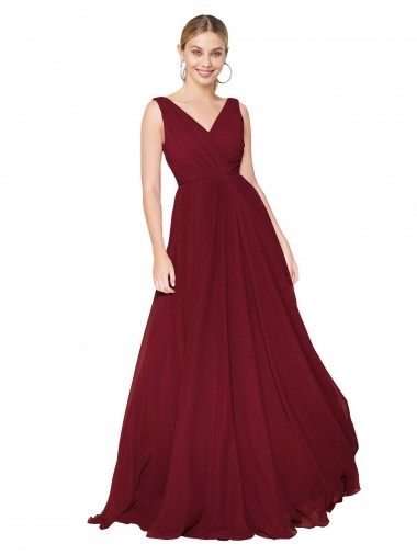 Sleeveless High Neck Soft Chiffon Burgundy Long Formal Dress / Bridesmaid Dress Cardiff