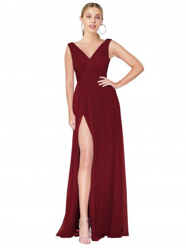 Sleeveless High Neck Soft Chiffon Burgundy Long Black Tie Evening Gown / Prom Dress / Bridesmaid Dress Cardiff