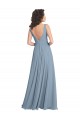 Sleeveless V-Neck Soft Chiffon Dusty Blue Long Bridesmaid Dress Cardiff