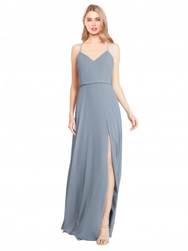 Sleeveless V-Neck Soft Chiffon Dusty Blue Long Bridesmaid Gowns Cardiff