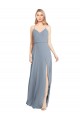 Sleeveless V-Neck Soft Chiffon Dusty Blue Long Bridesmaid Gowns Cardiff