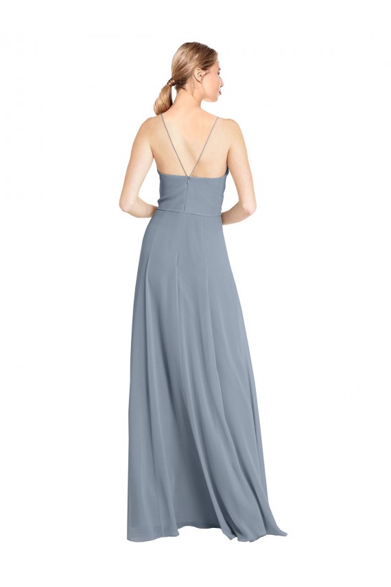 Sleeveless V-Neck Soft Chiffon Dusty Blue Long Bridesmaid Gowns Cardiff