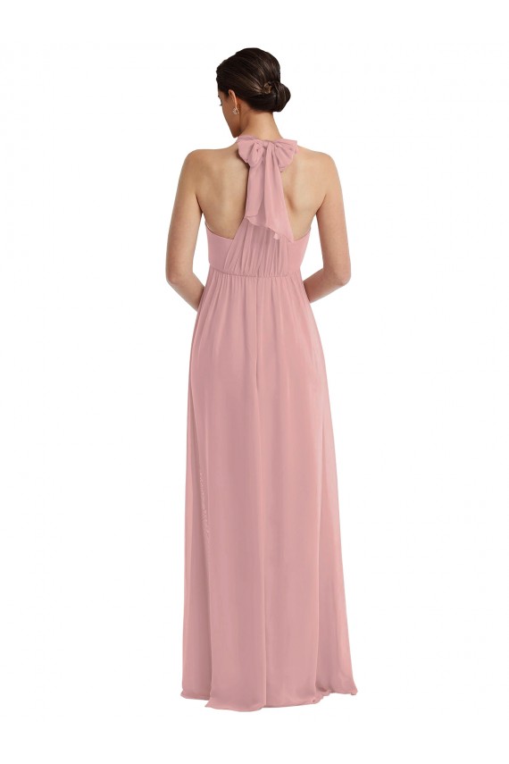 Sleeveless Halter Neck Soft Chiffon Dusty Pink Long Semi Formal Evening Dress / Bridesmaid Dress Cardiff
