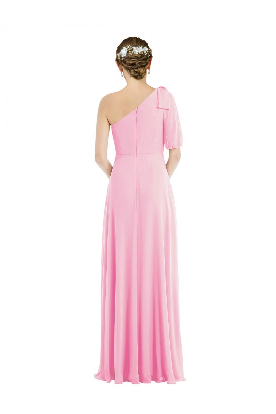 Sleeveless One Shoulder Soft Chiffon Barely Pink Long Semi Formal Evening Dress / Bridesmaid Dress Cardiff