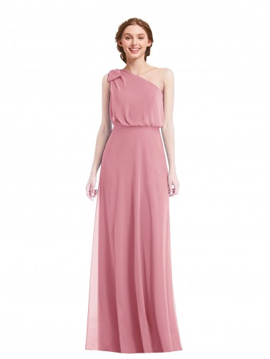 Sleeveless One Shoulder Soft Chiffon Skin Pink Long Semi Formal Evening Dress / Bridesmaid Dress Cardiff