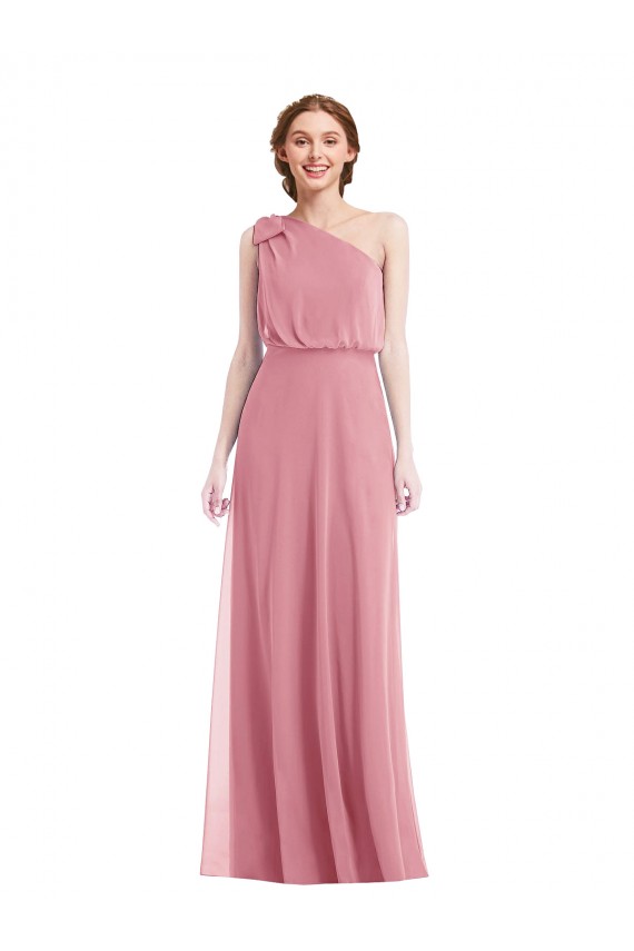 Sleeveless One Shoulder Soft Chiffon Skin Pink Long Semi Formal Evening Dress / Bridesmaid Dress Cardiff